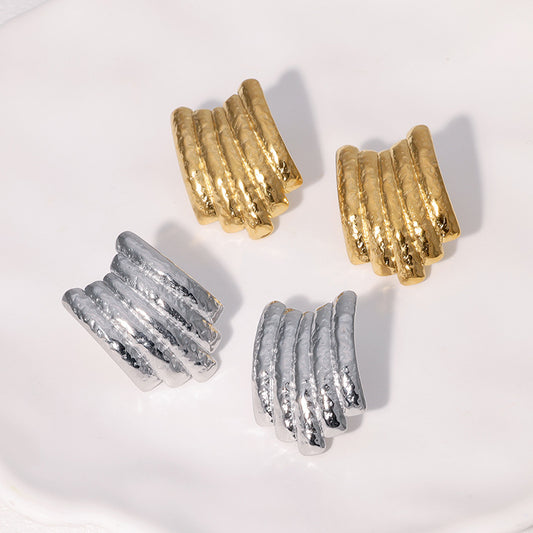 Pendientes de tuerca geométricos vintage de acero inoxidable para mujer con baño de oro de 18 quilates