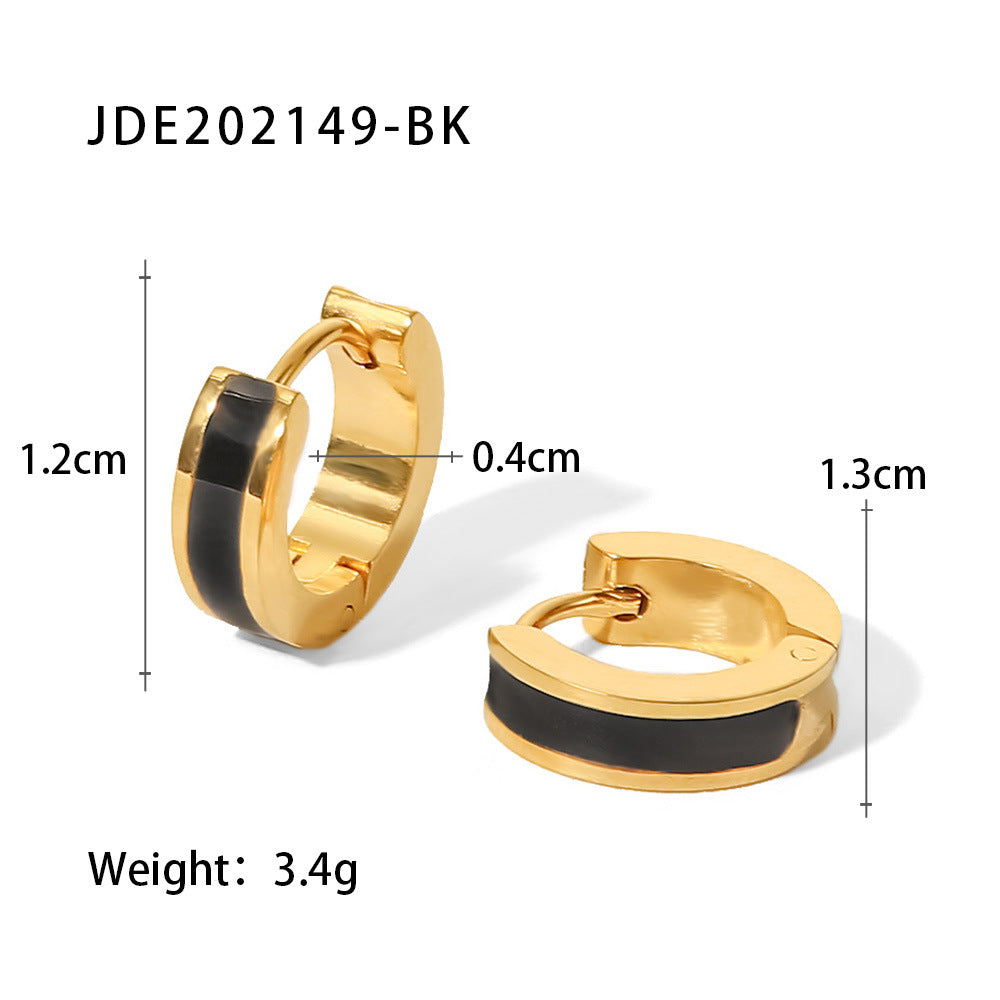 Minimalist Geometric Stainless Steel Earrings with 18K Gold Plating and Colorful Enamel Finish for Women