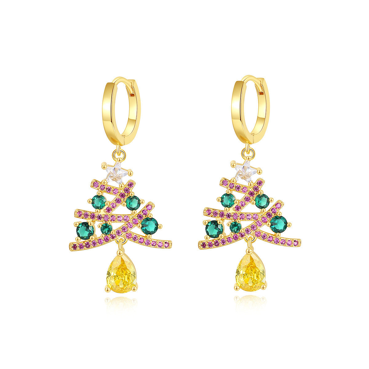 Elegant S925 Sterling Silver Christmas Tree Stud Earrings for Women with Rhinestone Inlay Snowflake Motif