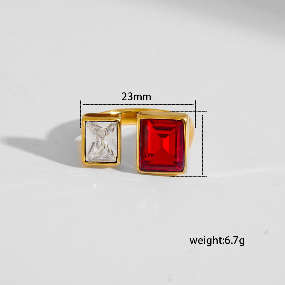 Anello regolabile in acciaio al titanio placcato oro 18 carati vintage con zircone a goccia da uomo e da donna