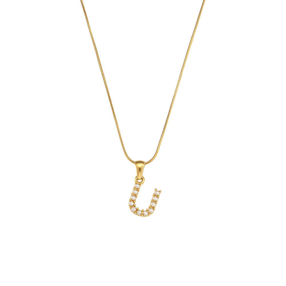 Fashionable Letter Pendant Necklace for Women Stainless Steel with 18K Gold Plating on Thin Snake Chain