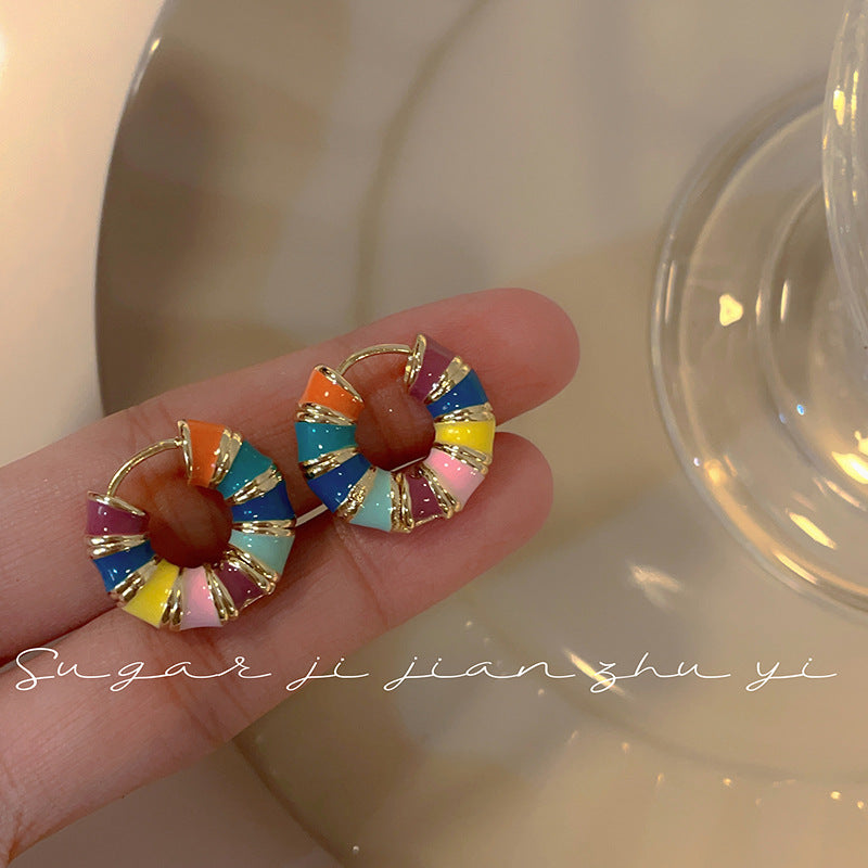 Vintage Geometric Earrings with Enamel Finish in Copper Base and Steel Posts for Women