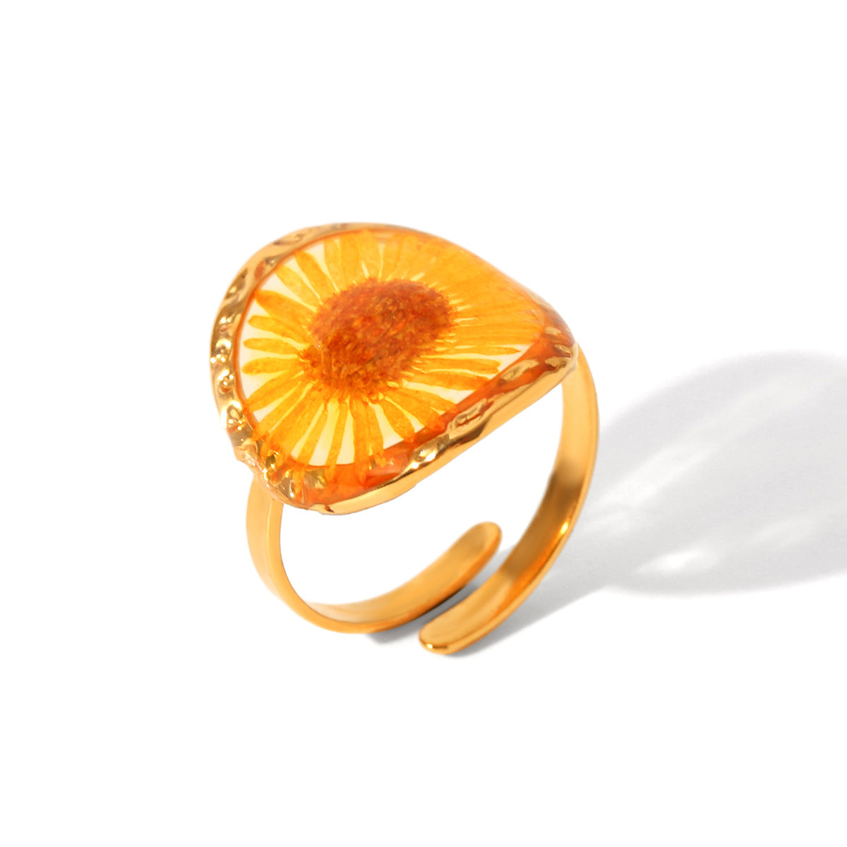 Ins Style 18K Gold Plated Stainless Steel Four Leaf Clover Daisy Flower Ring for Women