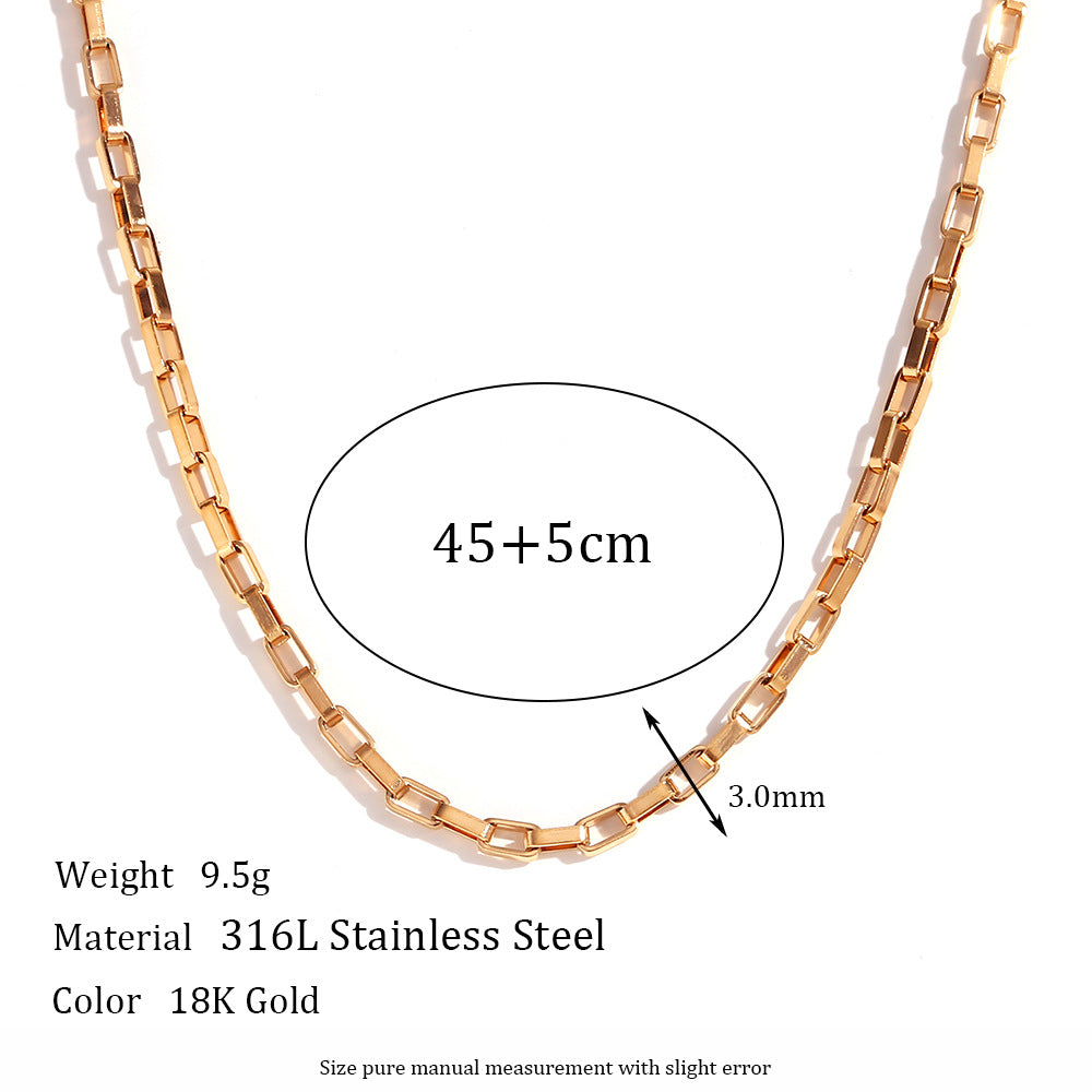 Minimalist Geometric Stainless Steel Plated 18K Gold Box Chain Necklace for Women Waist Chain Jewelry Set