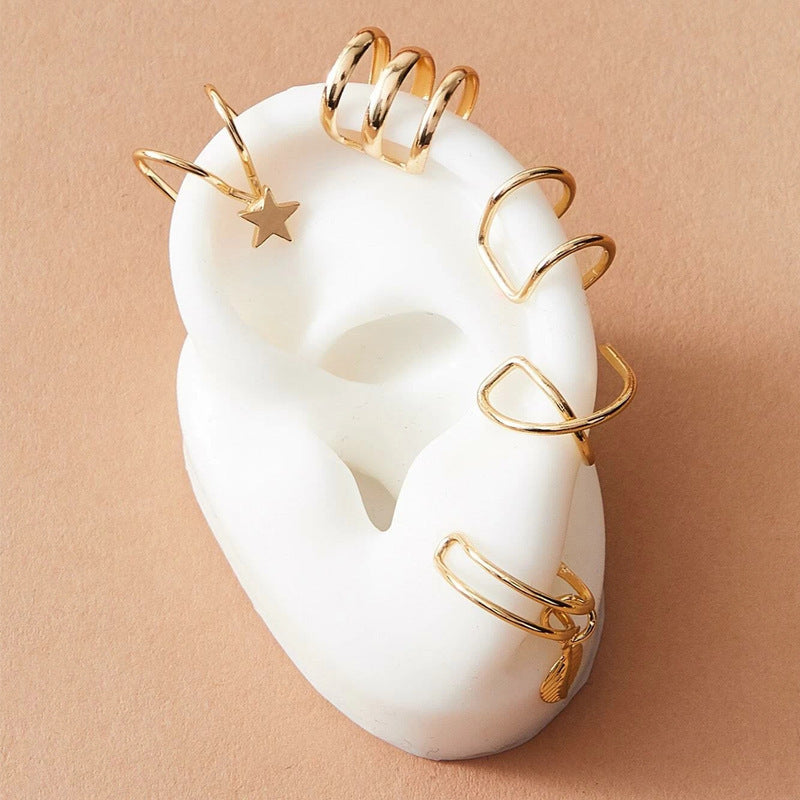 Creative Geometric Round Double C U-Shape Plated Alloy Ear Cuff Set for Women