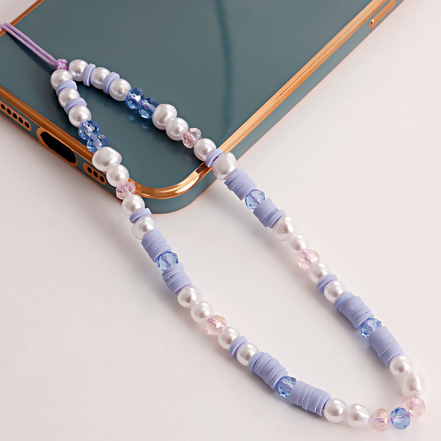 Purple Geometric Resin Beaded Phone Chain with Metal Plated Accents