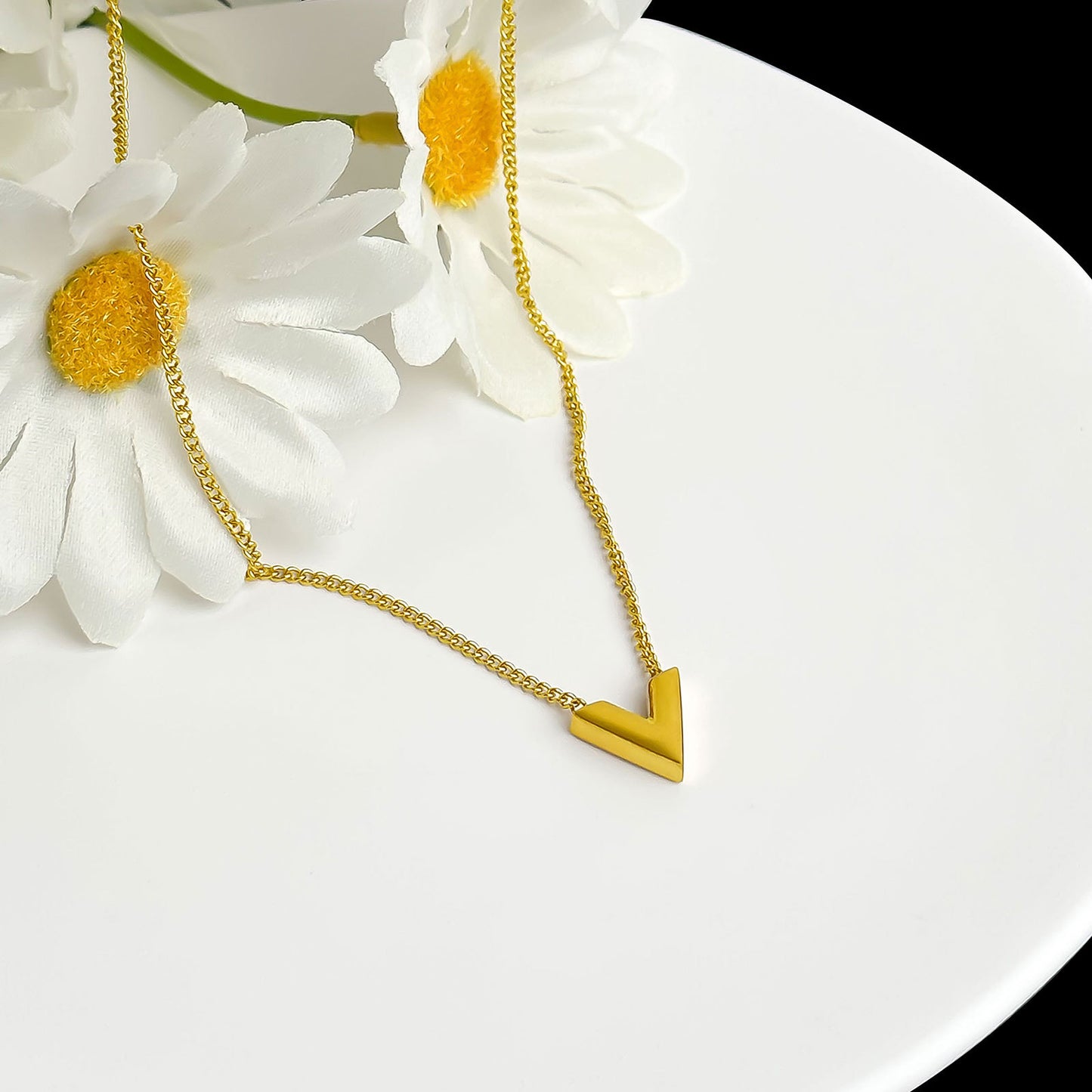 Geometric Titanium Steel Plated Pendant Necklace with Snake Chain for Women