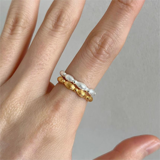 Minimalist Sweet 925 Sterling Silver Geometric Olive Bead Ring for Women