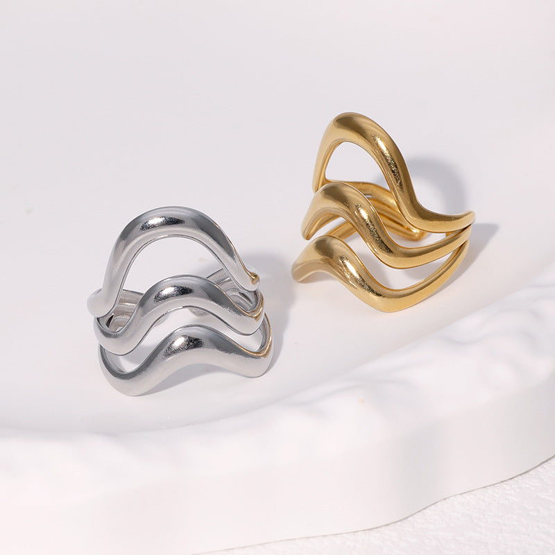 Anello Aperto Geometrico Minimalista di Lusso da Donna, Gioielli in Acciaio al Titanio Placcato Oro 18K