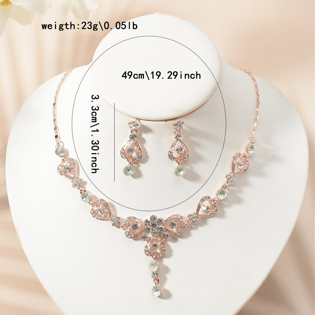 Parure di collana e orecchini floreali eleganti placcati con strass da donna per matrimoni e feste