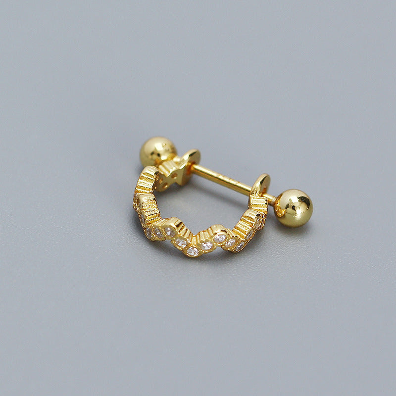 Sweet and Edgy Geometric Shape 925 Sterling Silver Cubic Zirconia Ear Cuff for Cartilage with Thick Post and Plated Finish