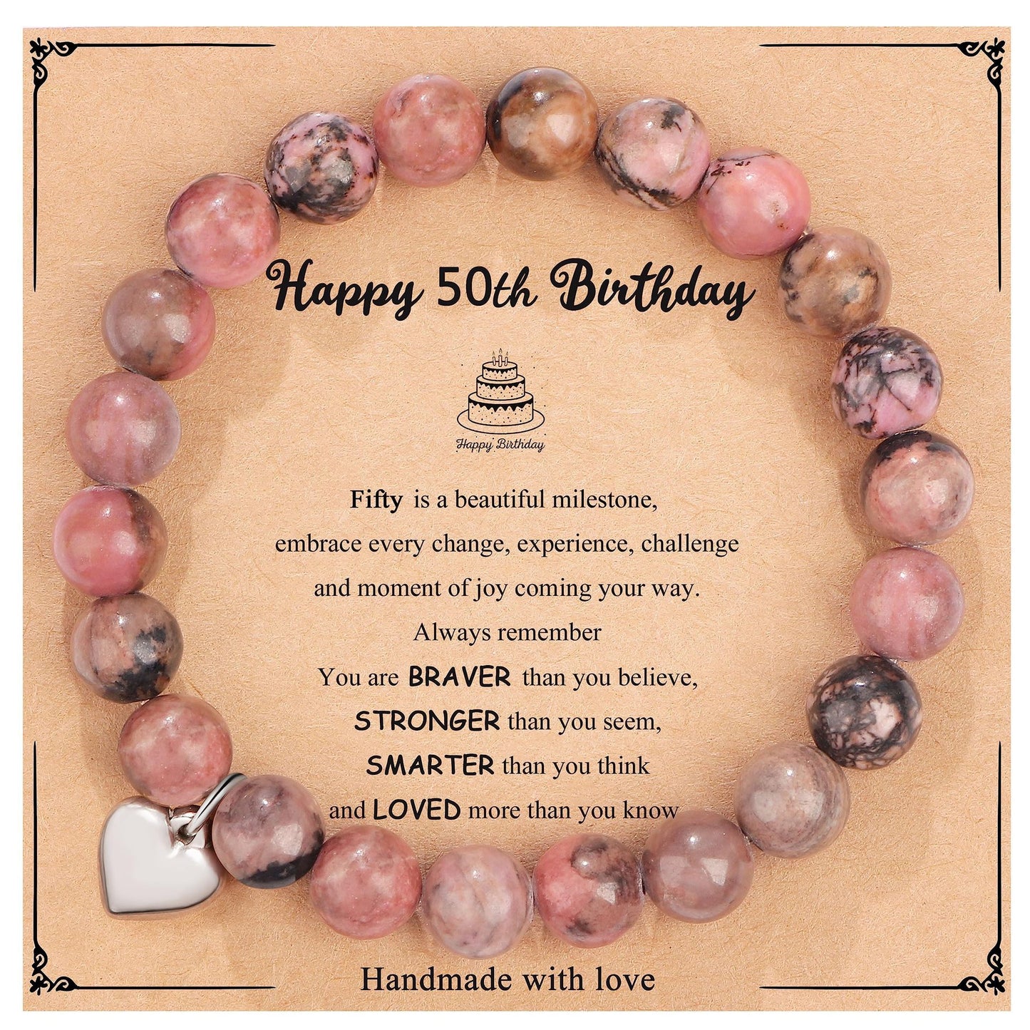 Natural Stone Zebra Print Round Beaded Bracelet for Women