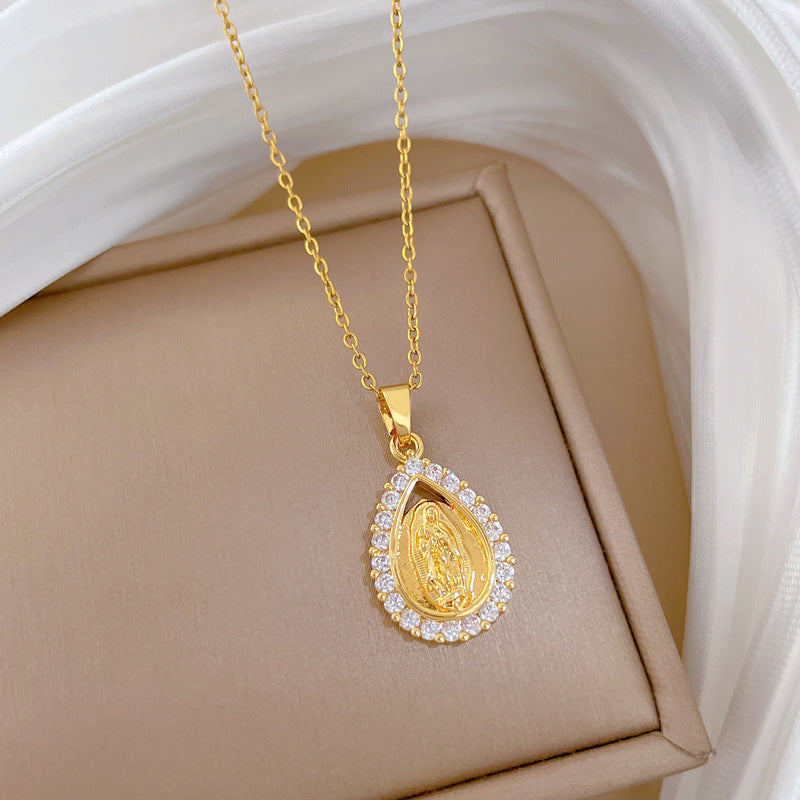 Sweet Elegant Teardrop Cubic Zirconia Titanium Steel Necklace for Unisex