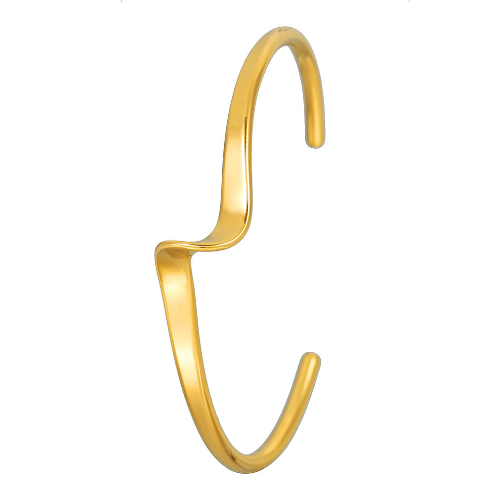 Minimalist Wave Pattern Stainless Steel Bracelet for Women with Geometric Design and Plated Finish