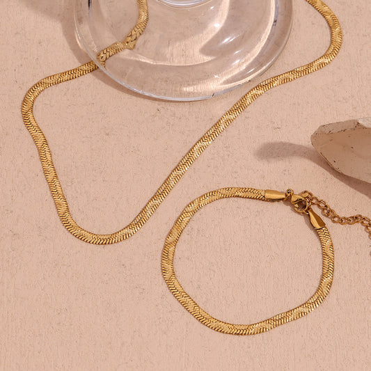 Collana da donna a spina di pesce con motivo a onda, in acciaio inossidabile placcato oro 18 carati, geometrica e minimalista