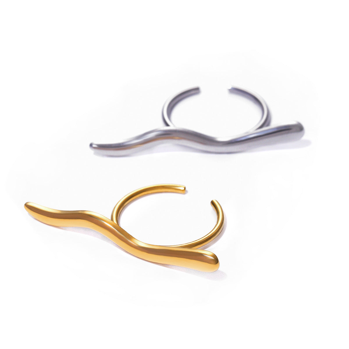 Minimalist 18K Gold Plated Wavy Open Ring Stainless Steel