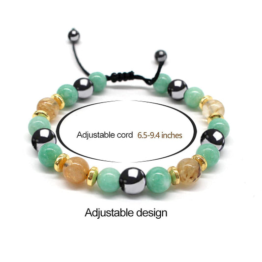 Geometric Round Agate Crystal Beaded Bracelet Unisex Handmade Jewelry