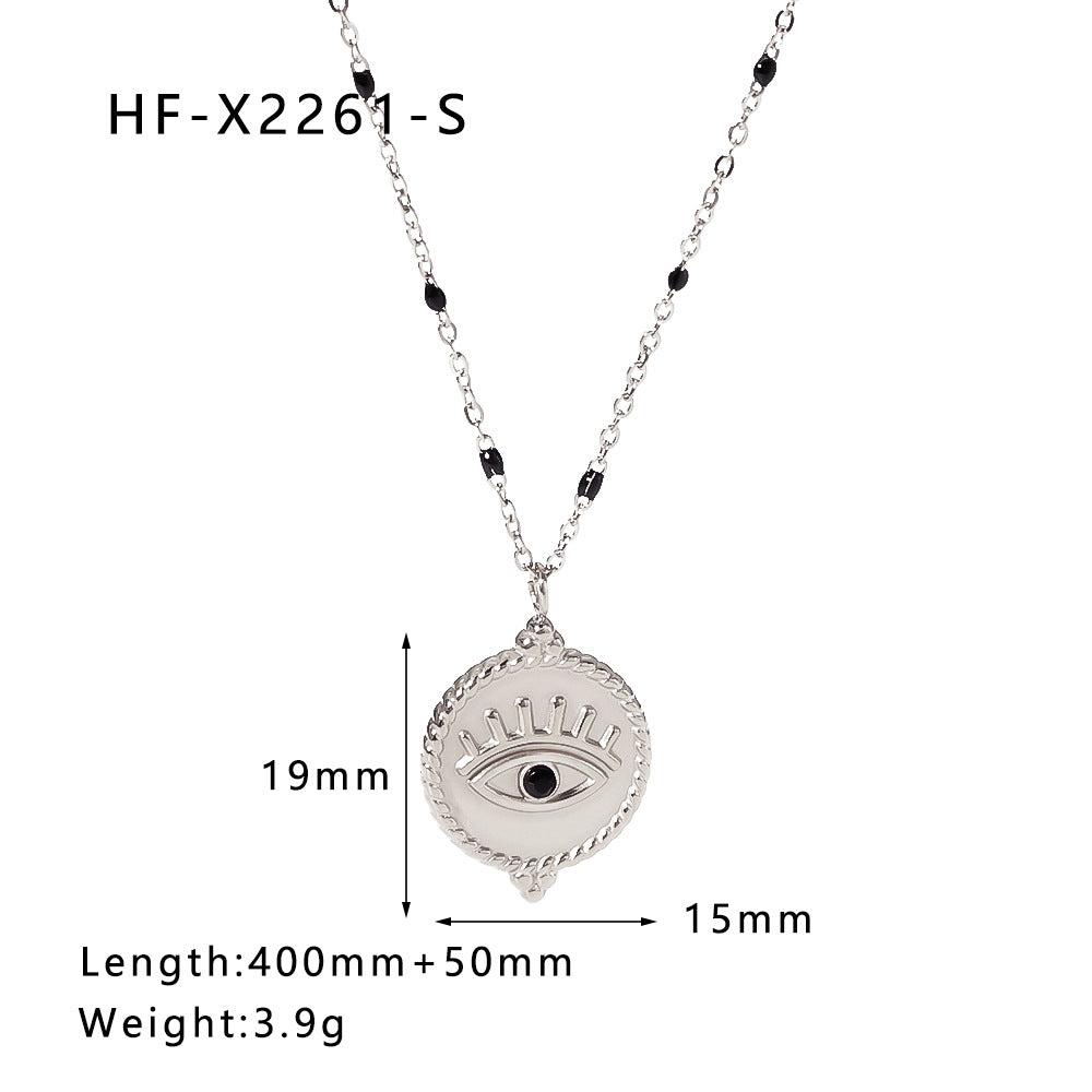 Collana da donna in acciaio inossidabile geometrica stile INS con pendente occhio di Allah placcato oro 18 carati e intarsio di zirconi