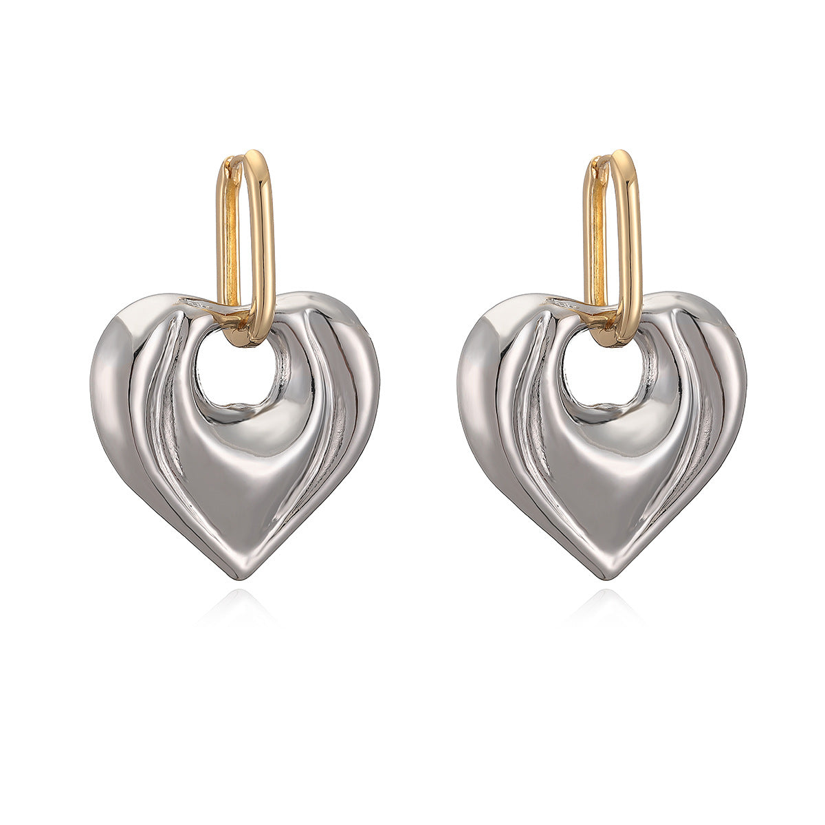 Minimalist 18K Gold Plated Brass Geometric Heart Earrings for Women