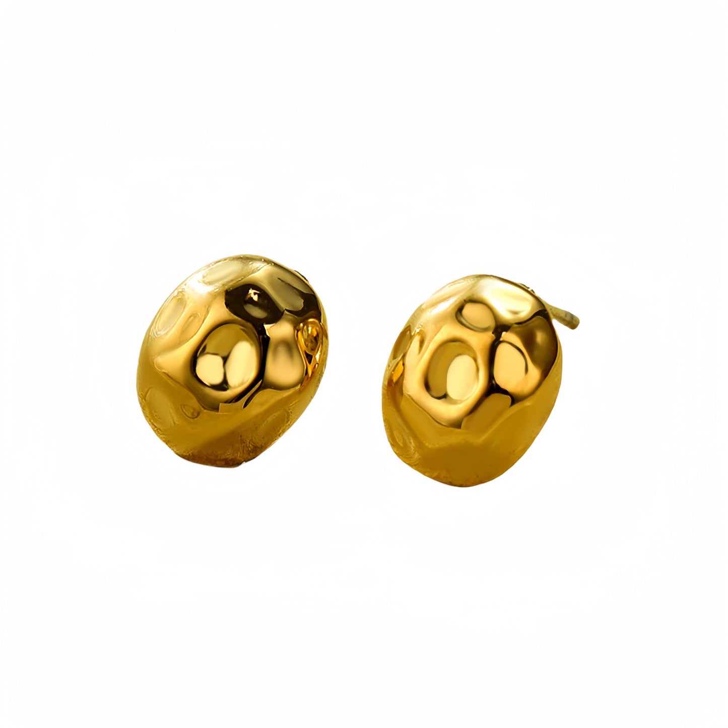 Pendientes de tuerca de acero inoxidable ovalados martillados bañados en oro de 18 quilates OL de moda para mujer
