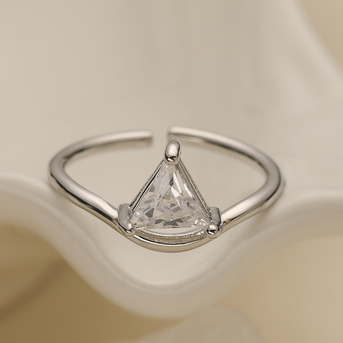 Minimalist Luxe Geometric Open Ring for Women in Brass with 18K Gold Plating and Zircon Inlay
