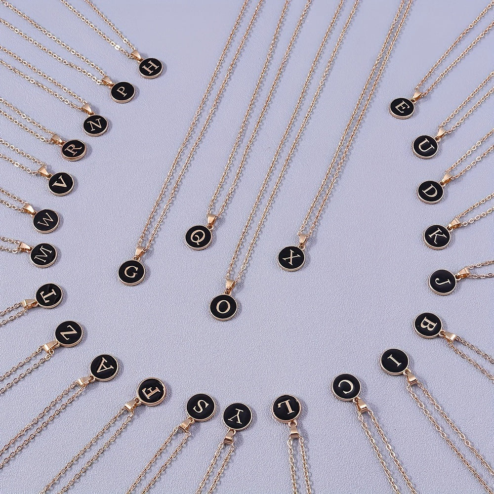 Collana con Pendente a Goccia d'Olio Alfabeto Lettera Rotonda Minimalista in Lega Placcata, Bicolore Bianco e Nero