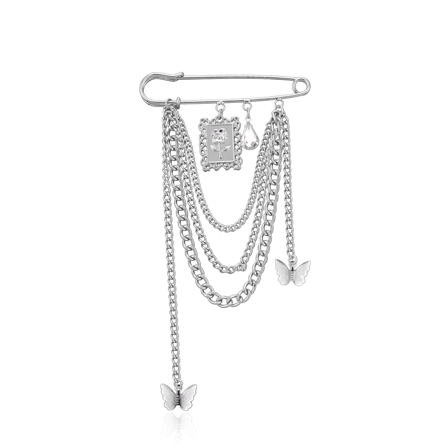 Women's Floral Butterfly Brooch Rhinestone Alloy Plated Chain Pin Accessory