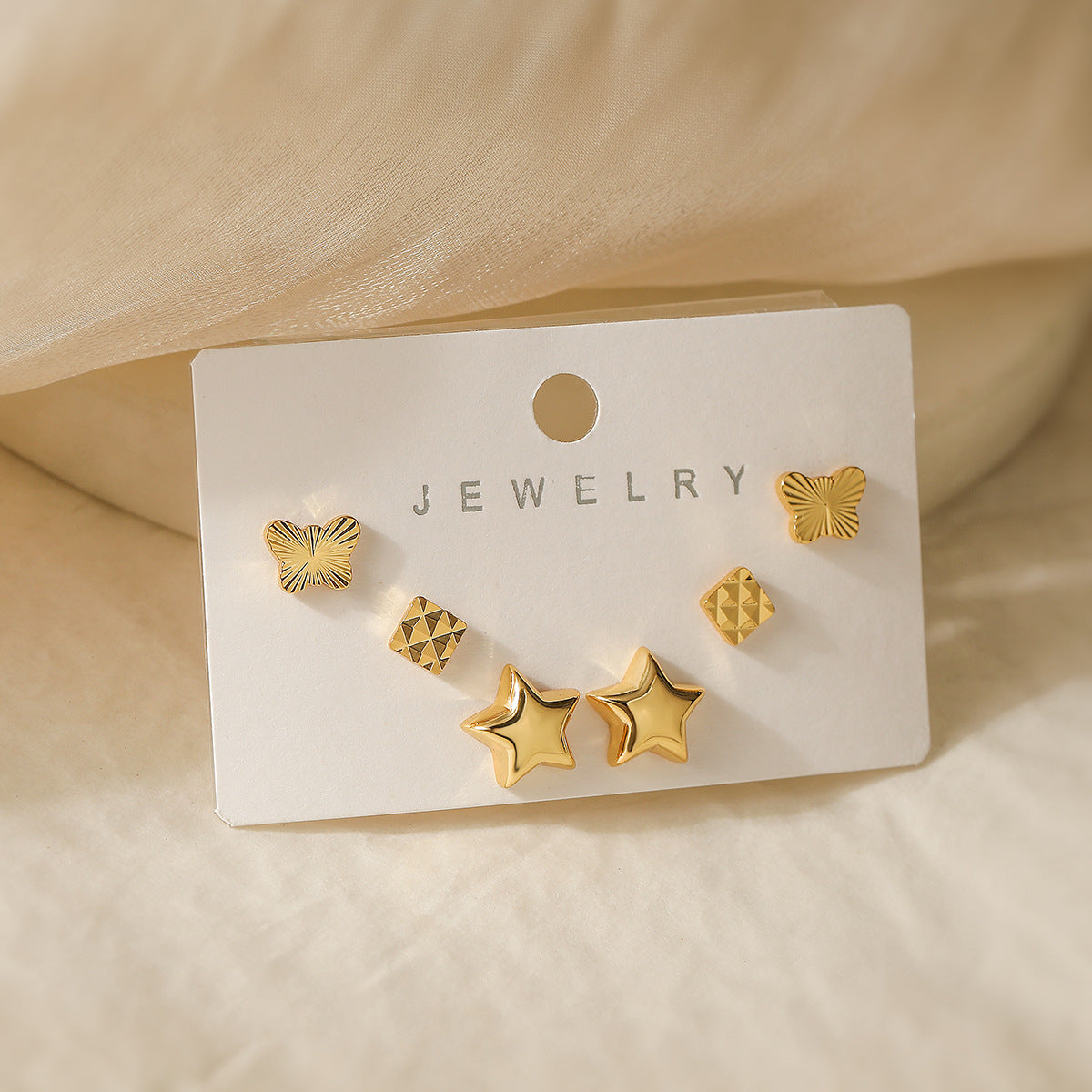 Orecchini a Cuore Geometrici Minimalisti in Rame con Placcatura in Oro 18K da Donna