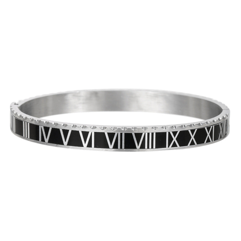 Geometric Stainless Steel Plated Roman Numeral Bracelet for Women with Egg Shape Design