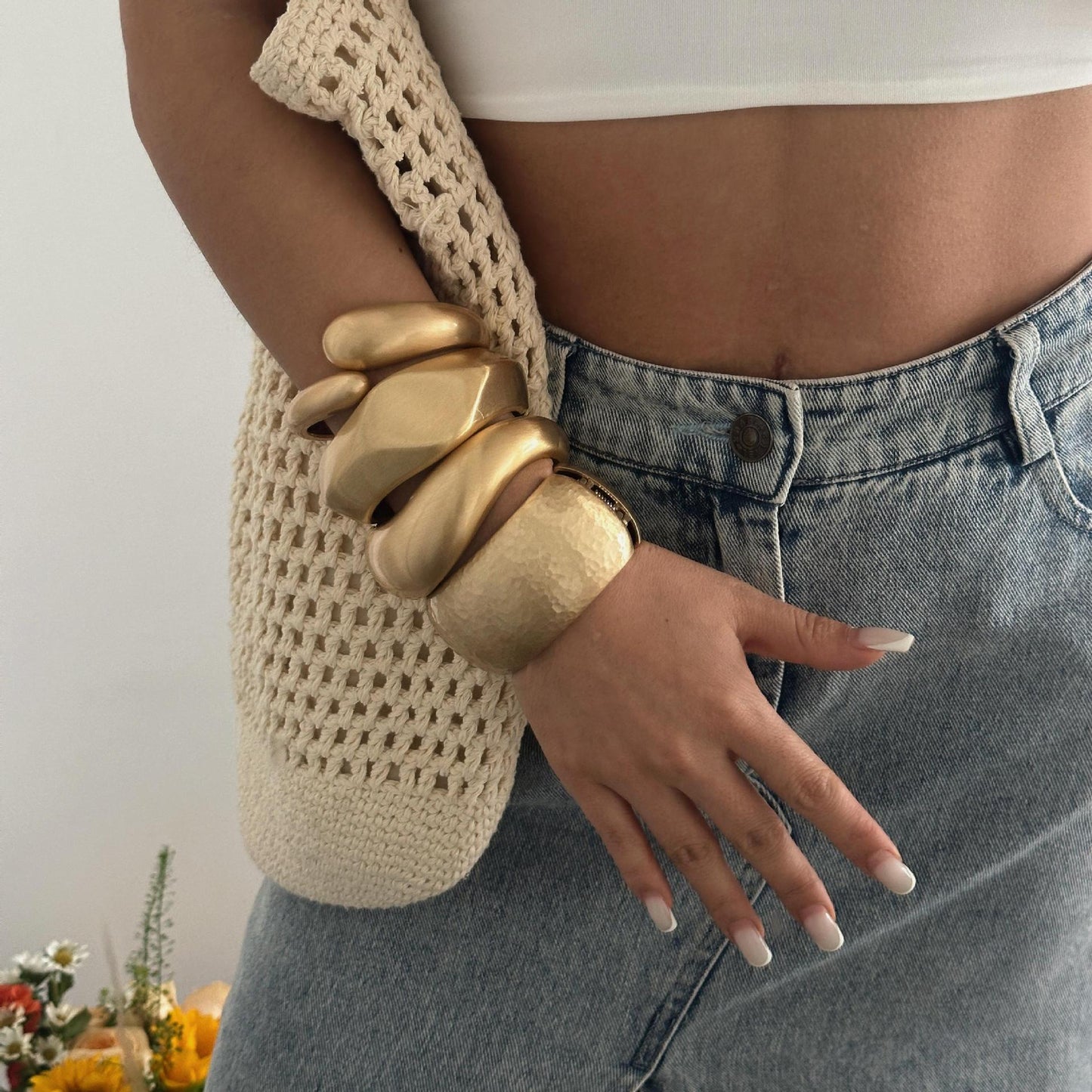 Punk Minimalist Round Geometric Plated Alloy Wide Cuff Bracelet