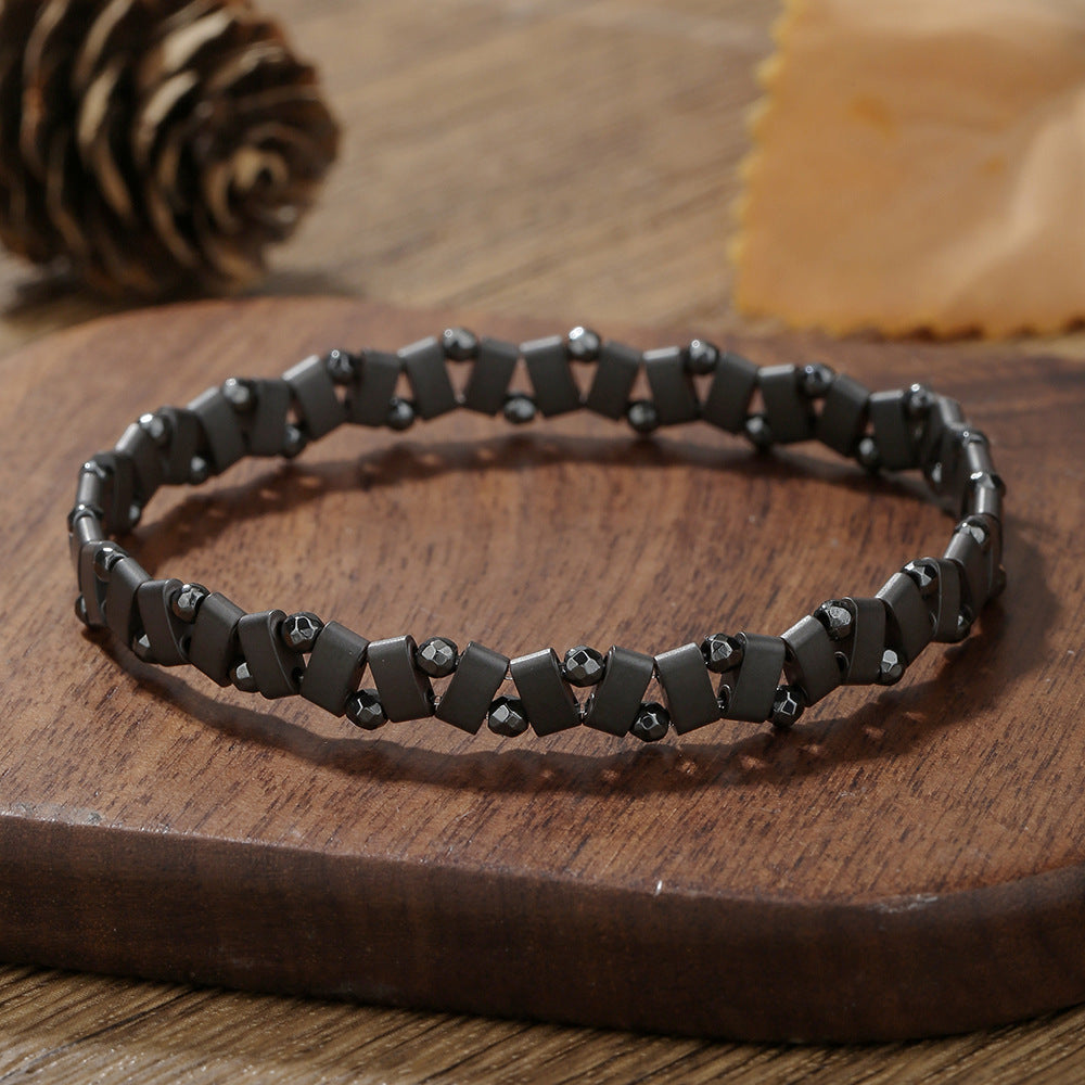 Minimalist Hip-hop Geometric Round Hematite Handmade Beaded Bracelet for Men and Women