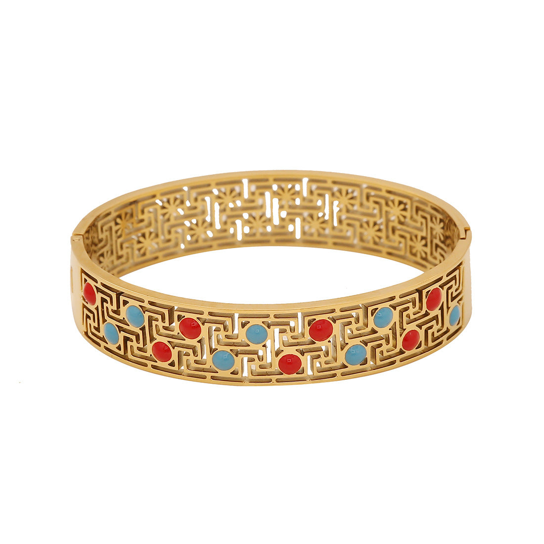 Vintage Style Turquoise-Inspired Hollow Stainless Steel Bracelet with Plated Finish
