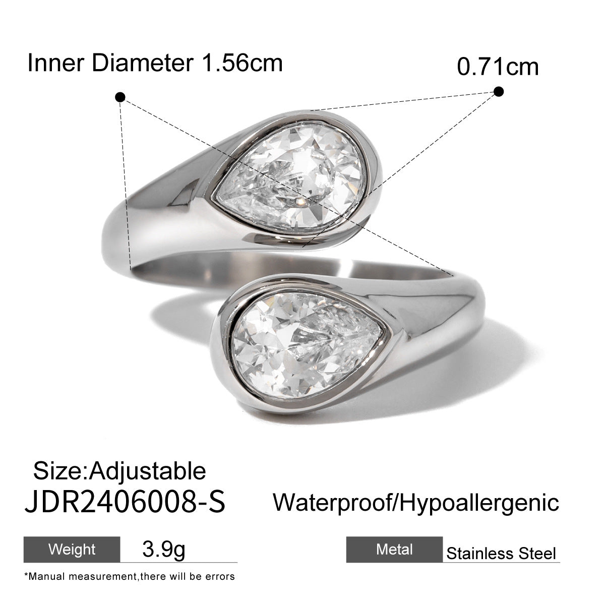 Anello da Donna Geometrico Placcato in Acciaio Inossidabile con Zirconi, Gioielli Minimalisti e di Tendenza