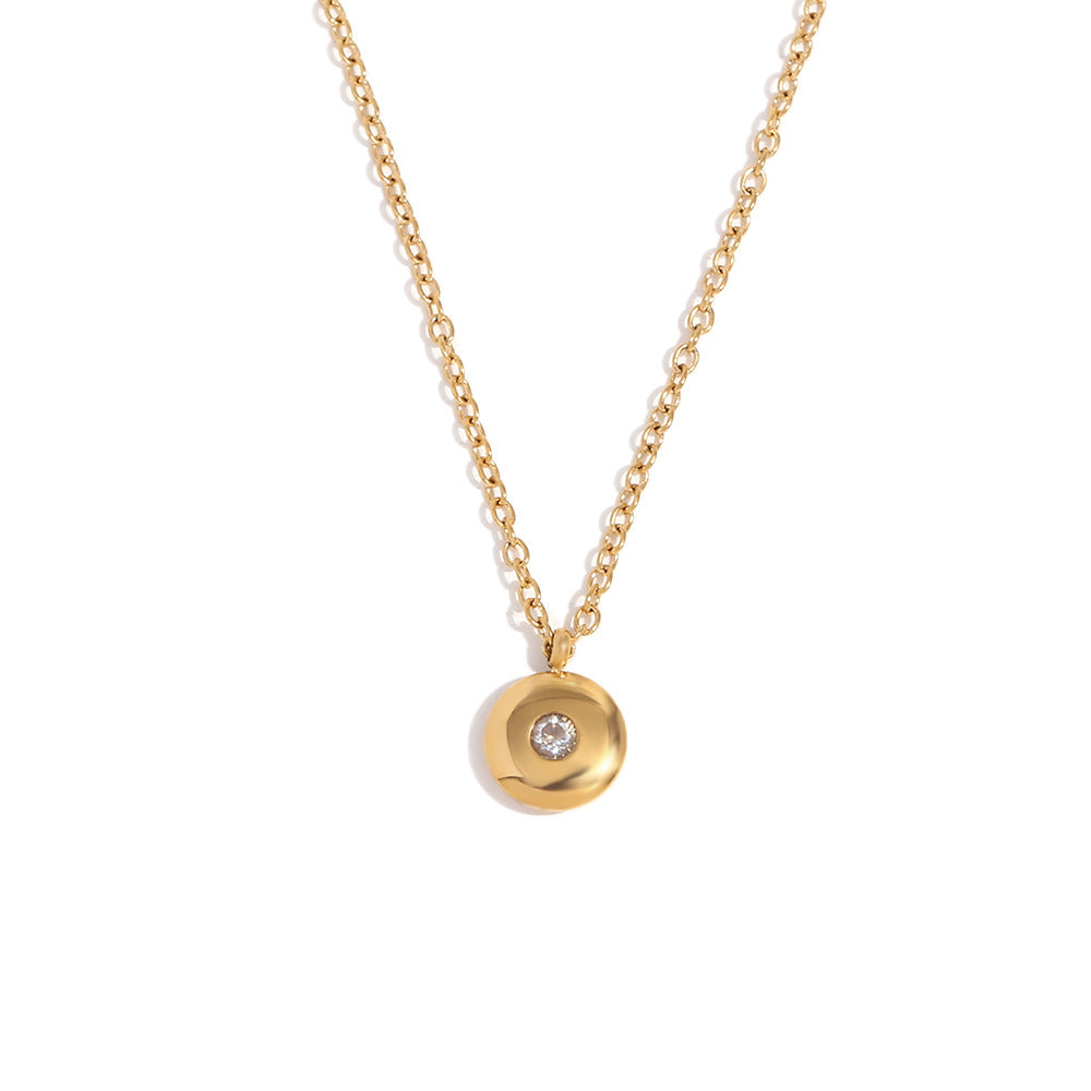 Minimalist 18K Gold Plated Stainless Steel Round Geometric Pendant Necklace for Women