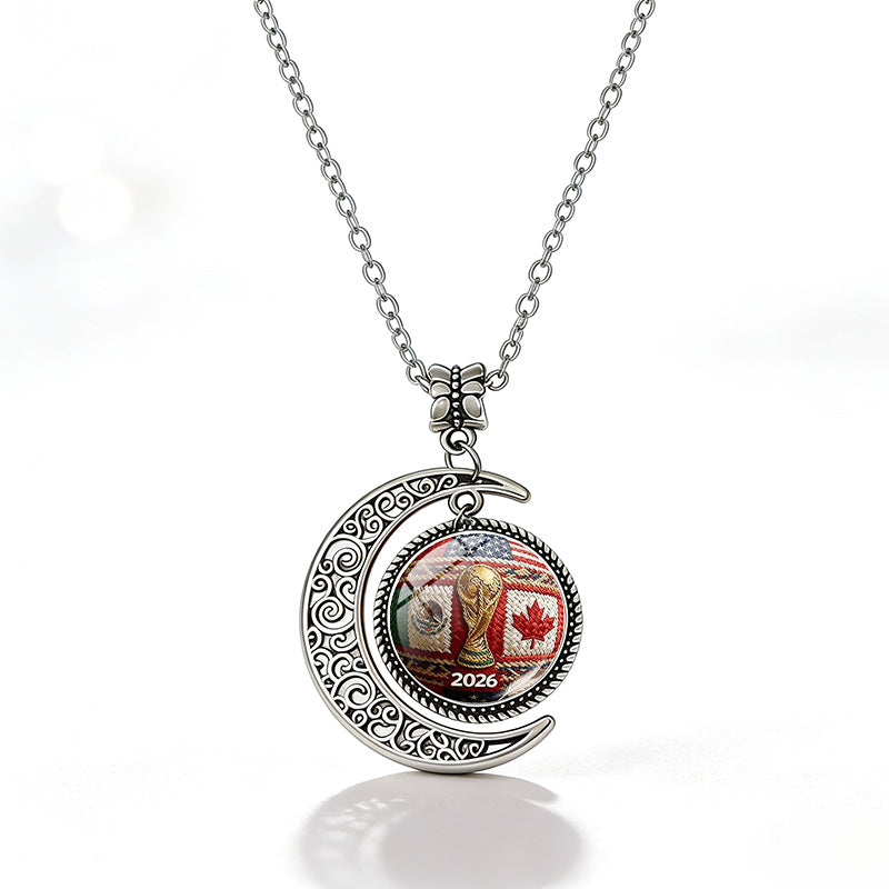 Collana casual unisex in lega placcata con ciondolo rotondo in cristallo geometrico e catena a cavetto