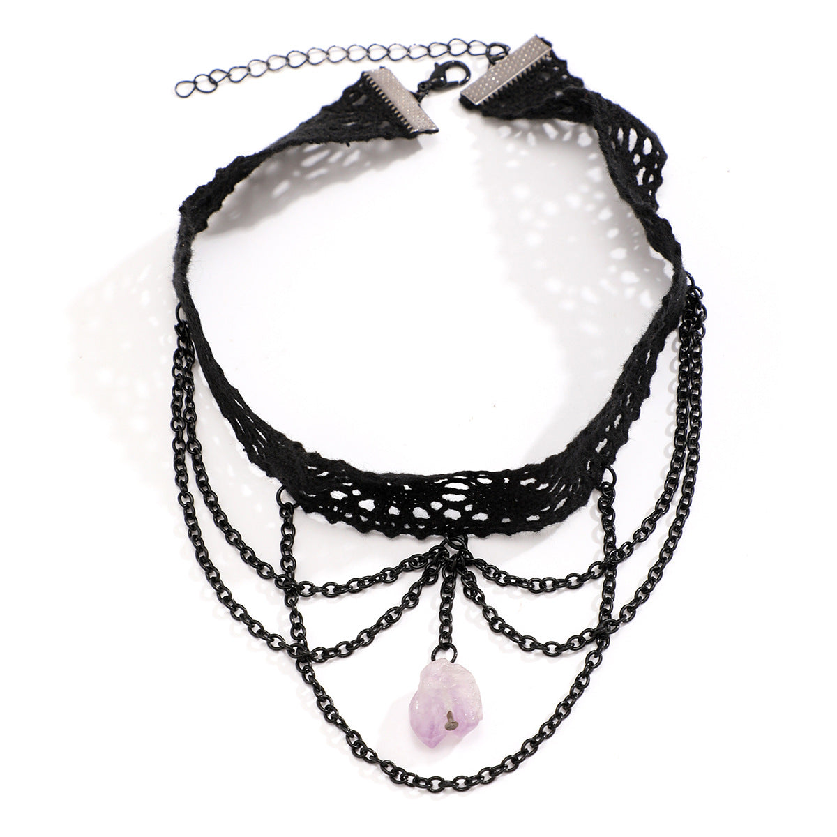 Collana choker gotica "sweet-and-edgy" da donna con pietra irregolare, finiture in pizzo e catena ad anelli