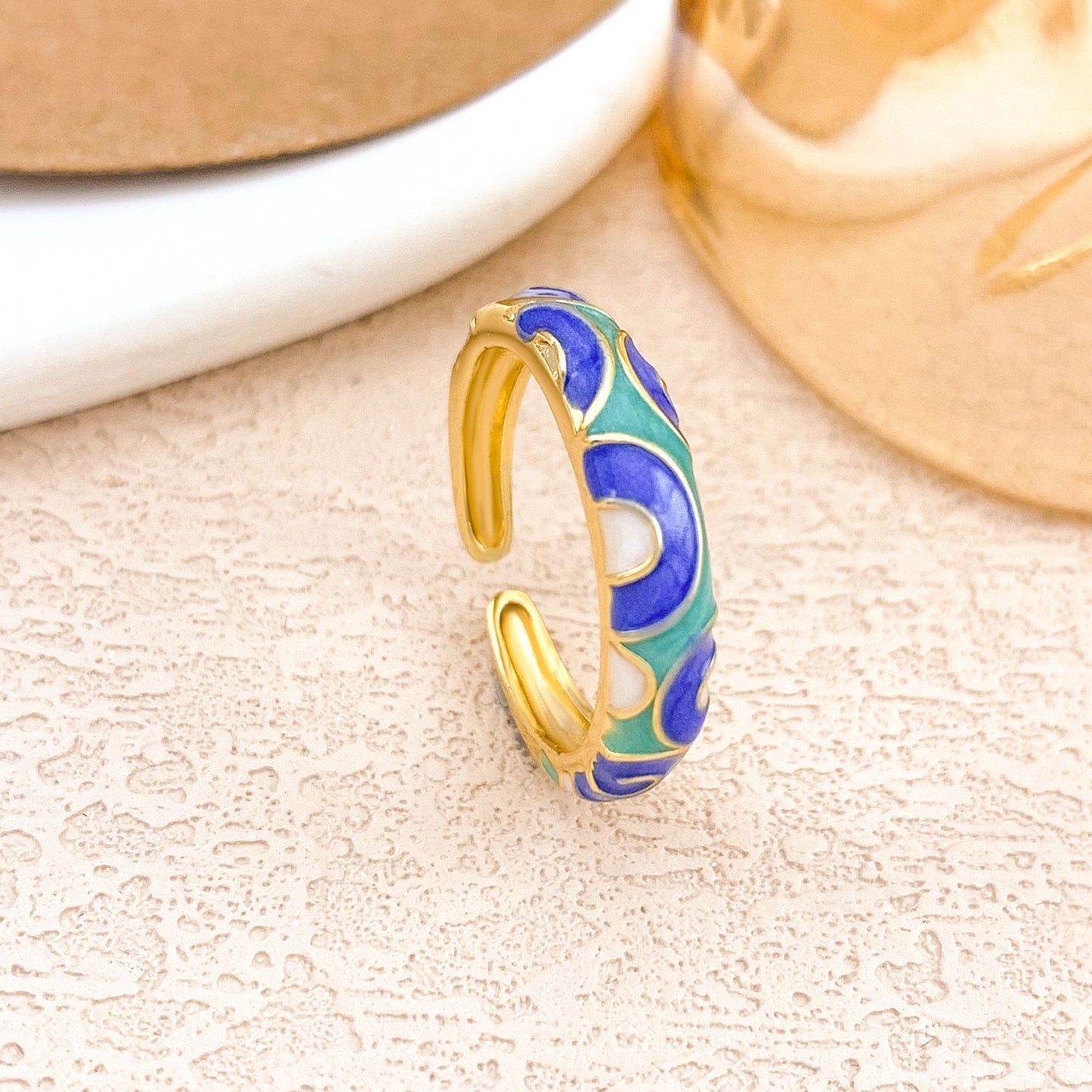 Anello in Lega Placcata Smaltata Etnica Vintage da Donna