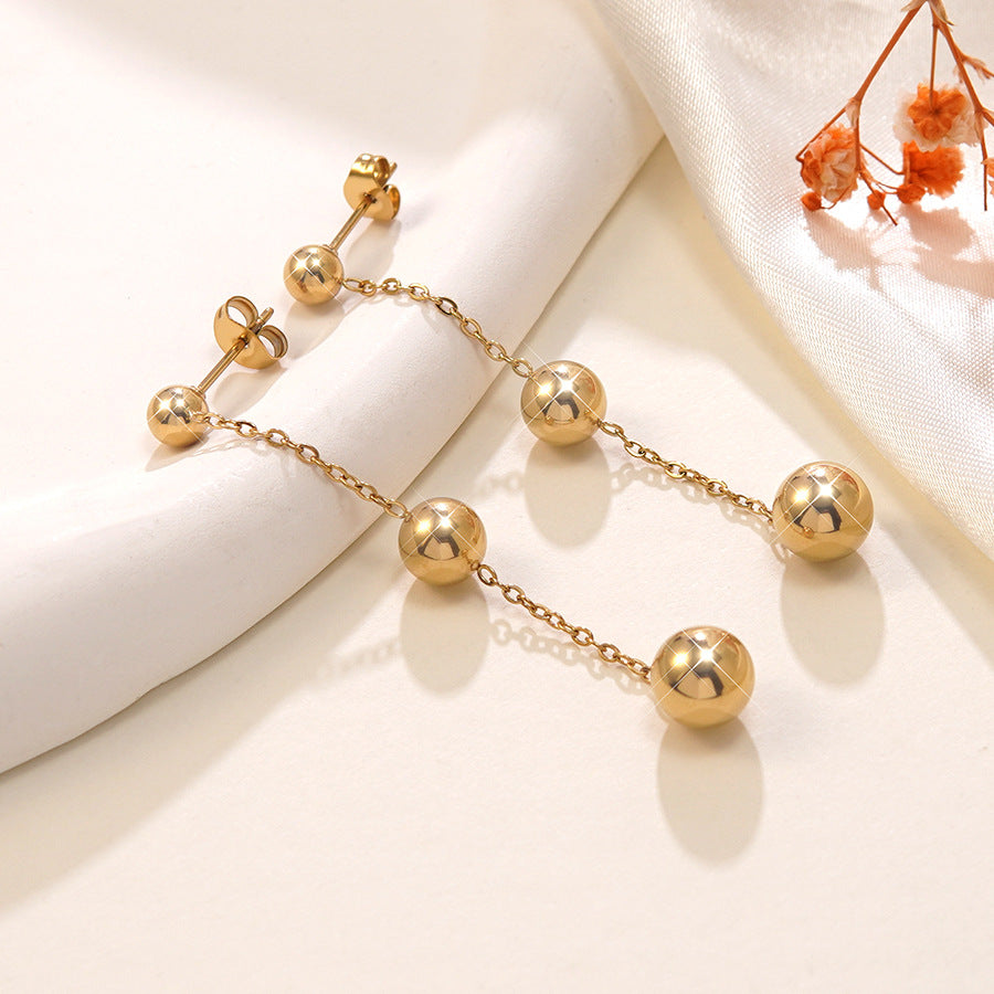 Elegant Geometric Round Stainless Steel Plated 18K Gold Tassel Earrings for Women