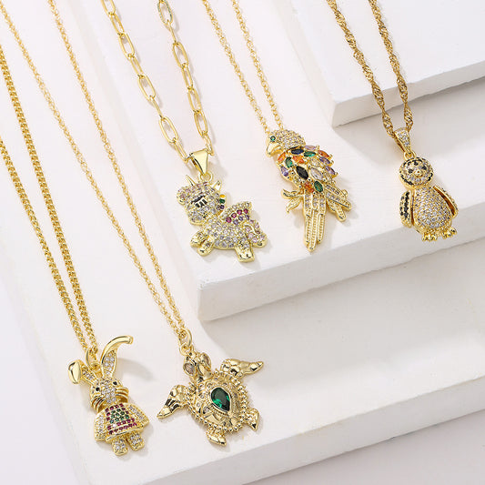 Collana con ciondolo minimalista in rame placcato oro a forma di animale con zirconi per donna