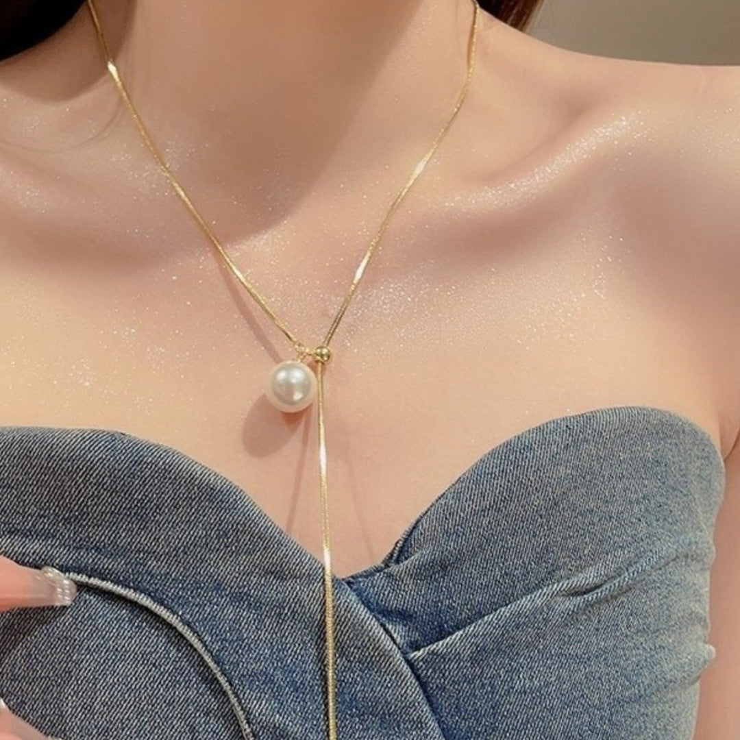 Adjustable Titanium Steel Y-Necklace for Women with Irregular Pendant Minimalist Locket Chain for Clavicle Decoration