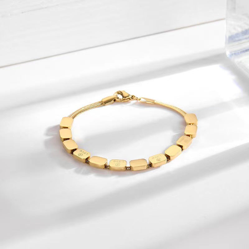 Minimalist Geometric Square Stainless Steel Plated Snake Chain Bracelet for Women