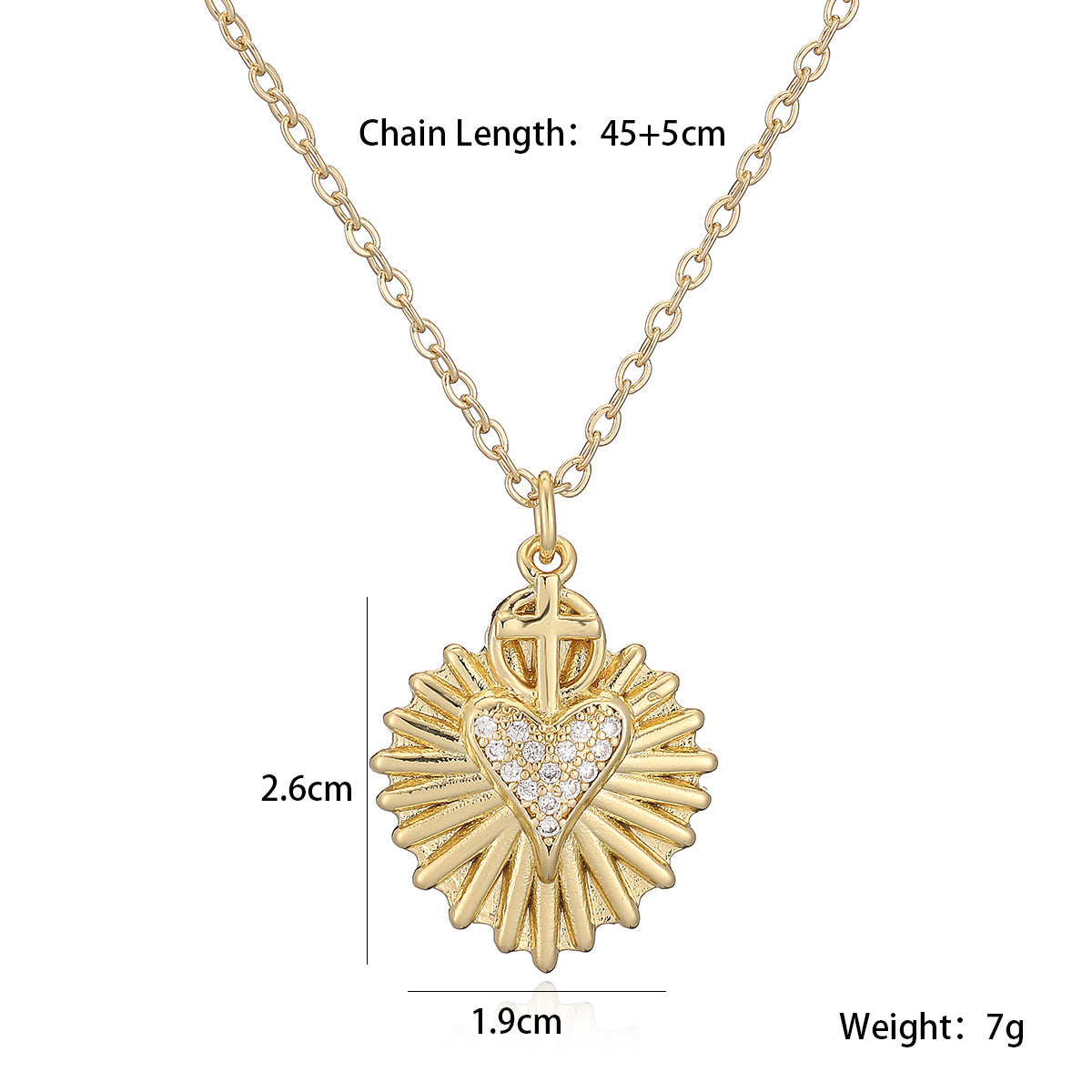Minimalist 18K Gold Plated Brass Cross Heart Cubic Zirconia Pendant Necklace for Women