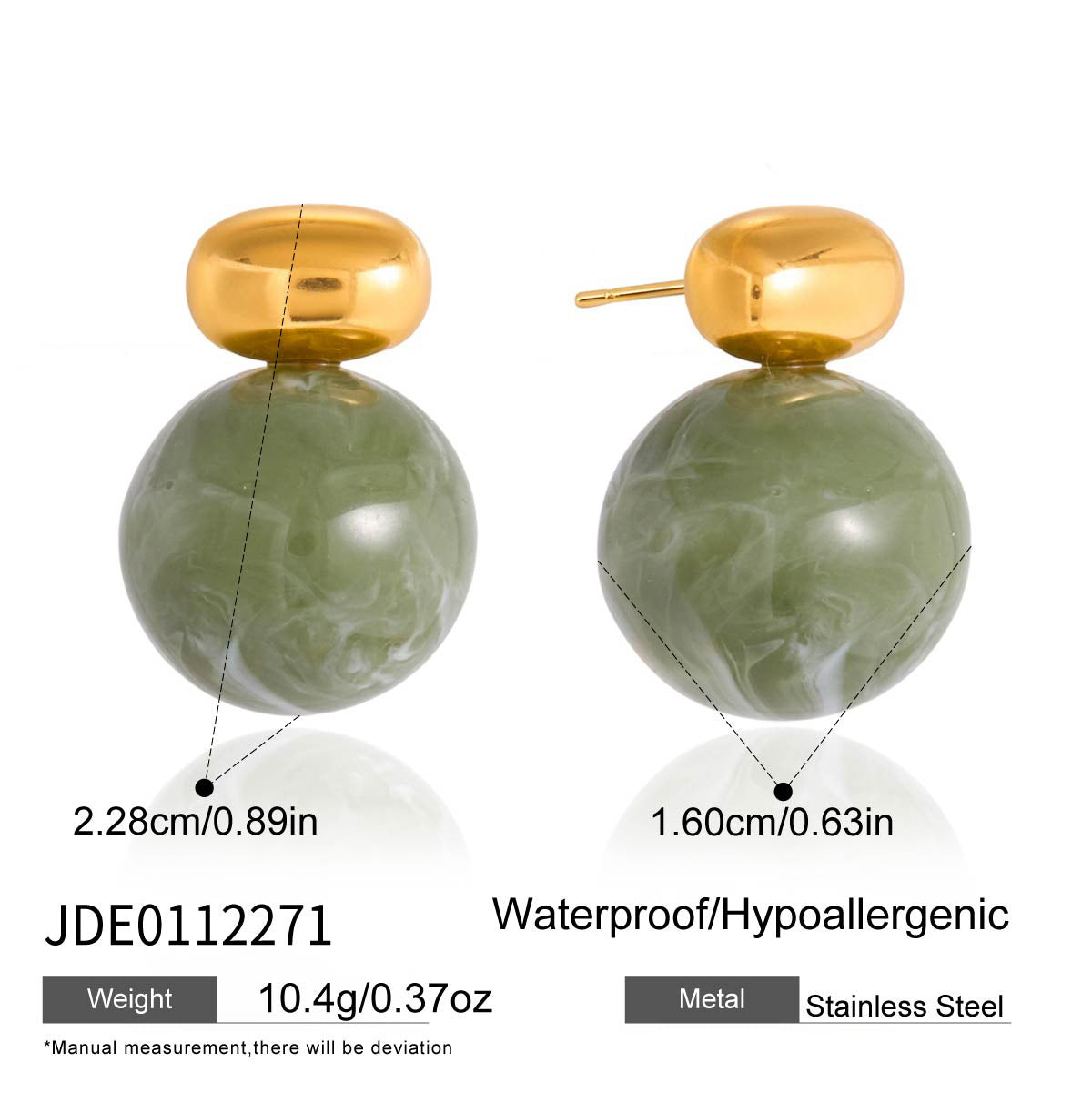 Pendientes Minimalistas de Lujo Geométricos Redondos de Resina Verde de Acero Inoxidable con Recubrimiento PVD