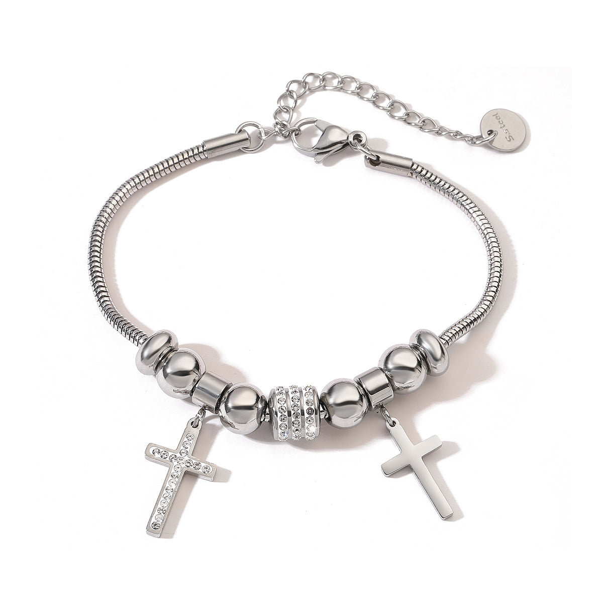 18K Gold Plated Stainless Steel Cross Bracelet with Cubic Zirconia for Women