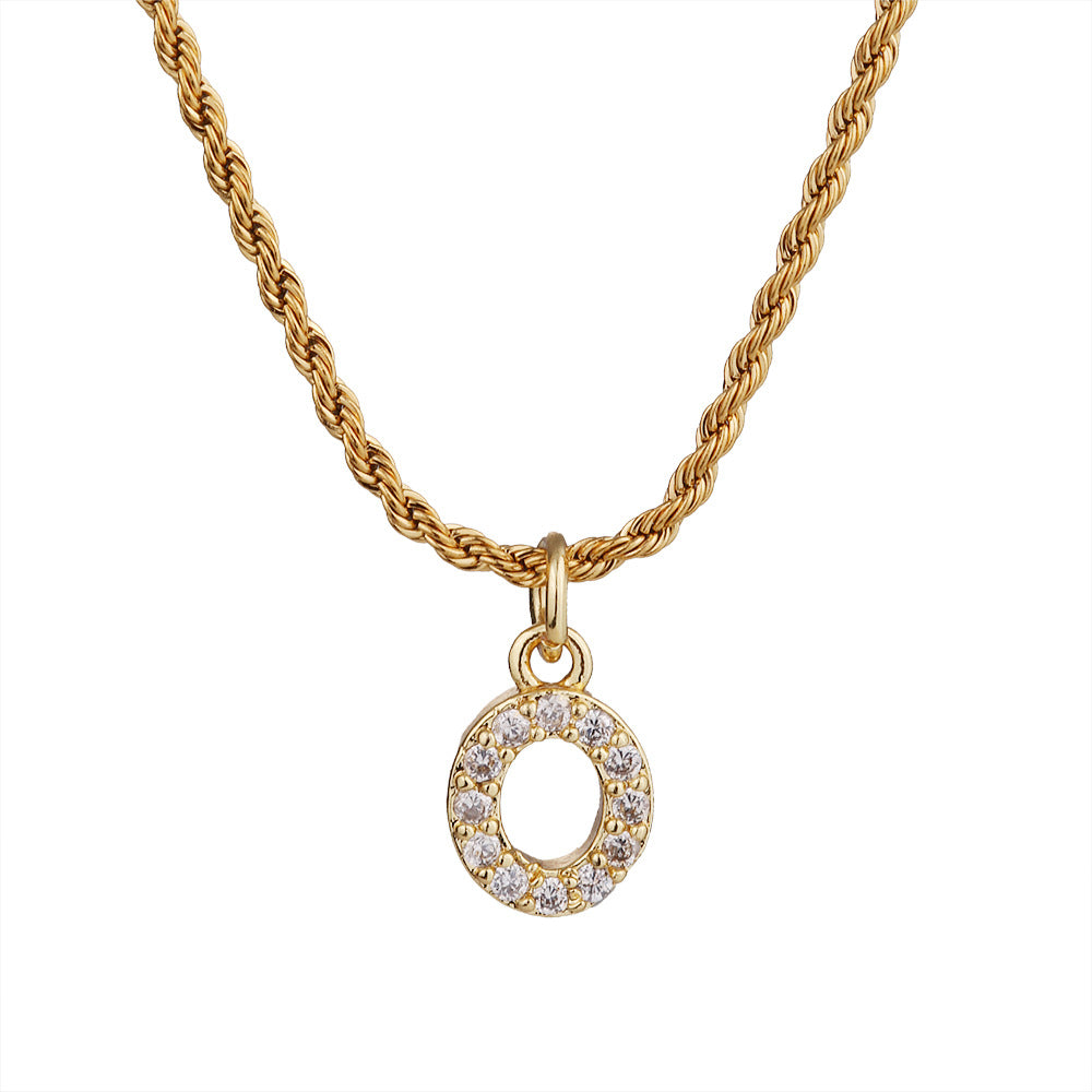 Collar con colgante de letra para mujer, minimalista, de moda, cadena trenzada de acero inoxidable con baño de oro e incrustaciones de circonita
