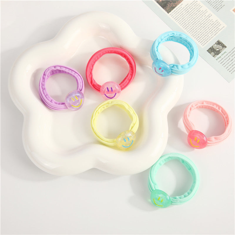 Cute Smiley Face Hair Tie for Kids in Pastel Macaron Colors Elastic Ponytail Holder for Girls and Children