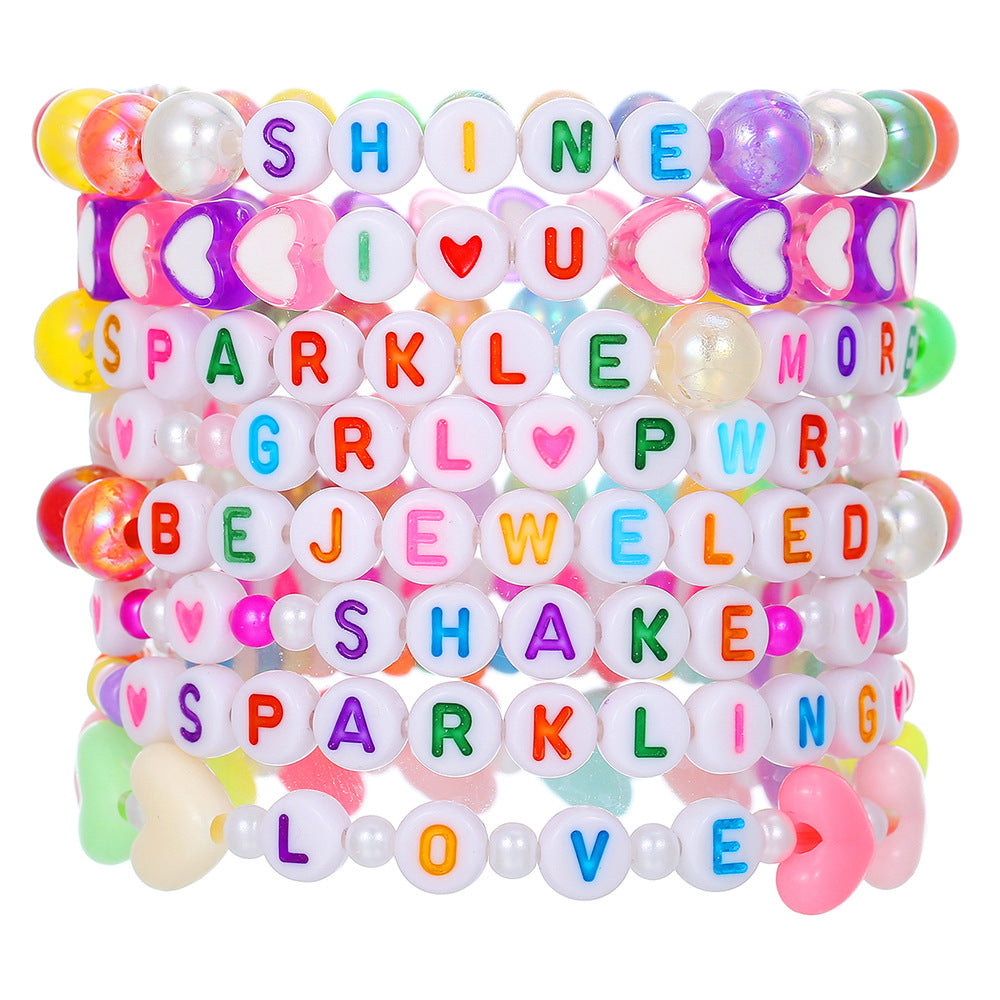 Rainbow Letter Heart Pearl Bracelet