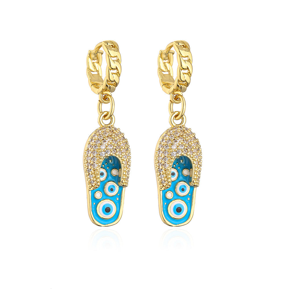 Orecchini pendenti a goccia a forma di occhio in smalto geometrico minimalista da donna in ottone con placcatura in oro vero e zirconi