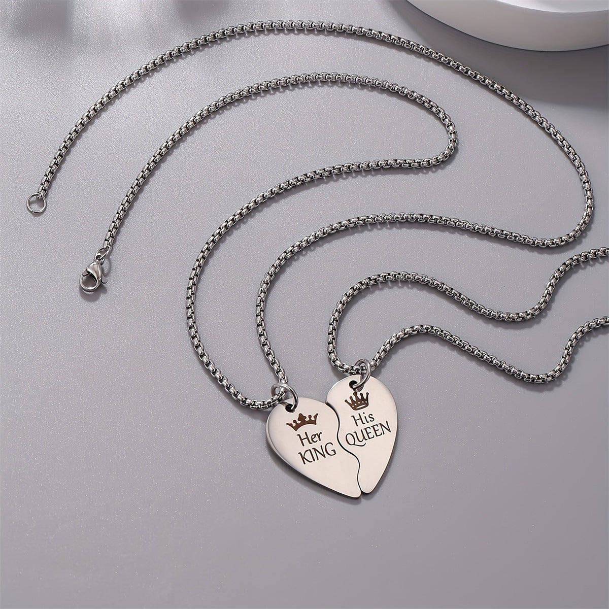 Personalized King and Queen Stainless Steel Pendant Necklace for Women with Polished Titanium Steel Charm and Drop Shape Design