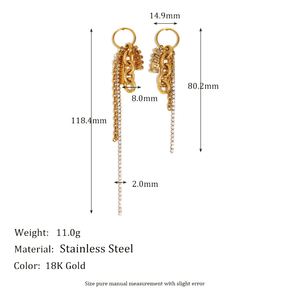 Fashionable Geometric Stainless Steel 18K Gold Plated French Zircon Dangle Earrings for Women